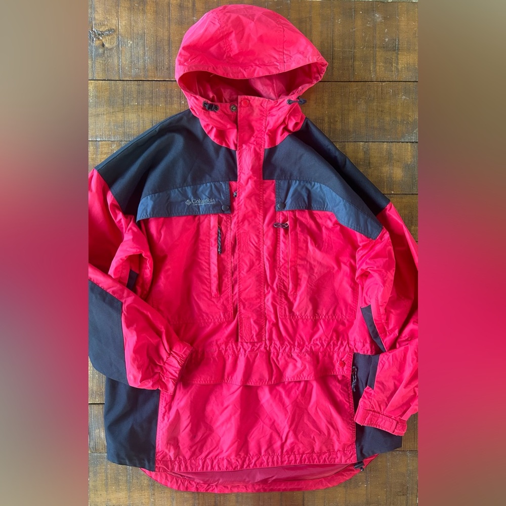 Men's Vintage Columbia Red Pullover Hooded Jacket XL